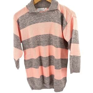 Vintage 80s Eckerson Lane Pink Gray Striped Collared Pullover Sweater